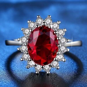 18K WHITE GOLD FIRE RED RUBY DAZZLING DIAMOND RING